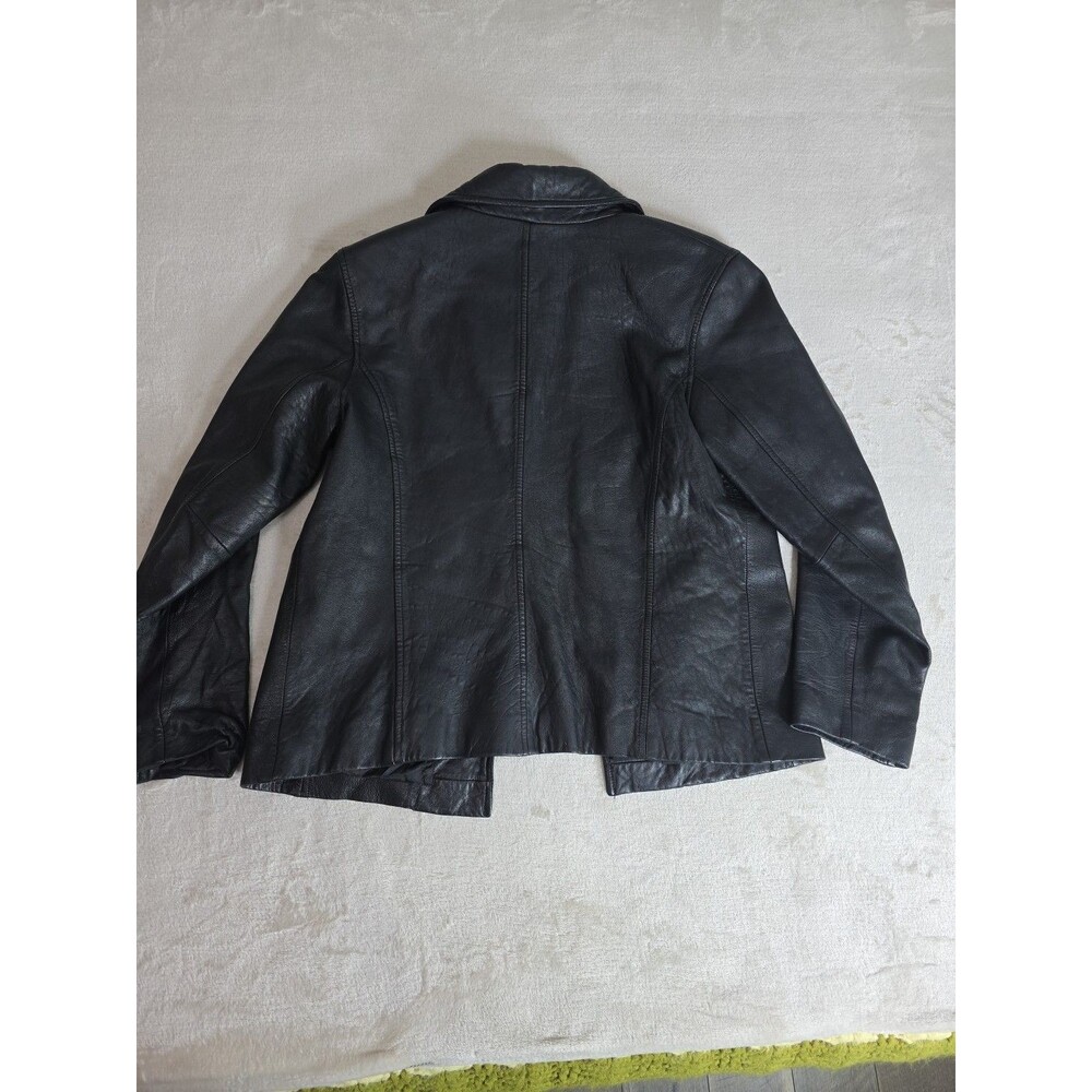 Nine West Black 100% Leather Jacket Coat Blazer Women’s Size Medium Button Lined - Picture 13 of 16
